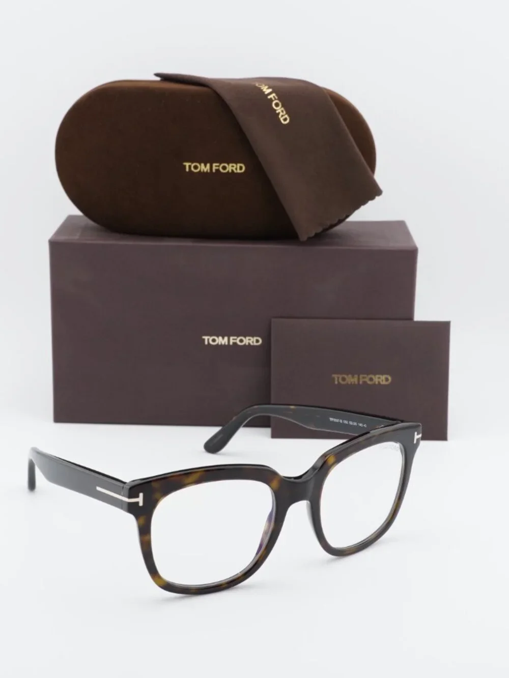 Tom Ford FT5537-B 052 Square Eyeglasses 52mm – Havana / Blue Light Block